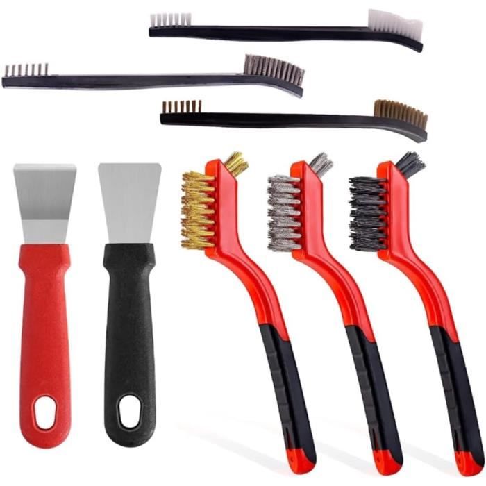 Brosses En Fil De Laiton - Lot De 5 Avec Manche Long - Pour Dérouiller, Décaper, Nettoyer - Idéal Métaux, Soudure, Bois