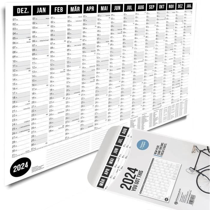 Calendrier Mural 2024 2024 A1 Grand Format (+ 80 X 60 Cm) Avec 14 Mois