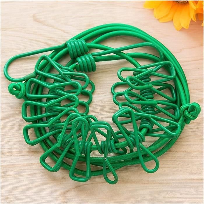 SEIWEI Corde à Linge Coupe-vent 5 M – Nylon – Crochets Inox – Antidérapante – Pour Voyage, Hôtel, Camping