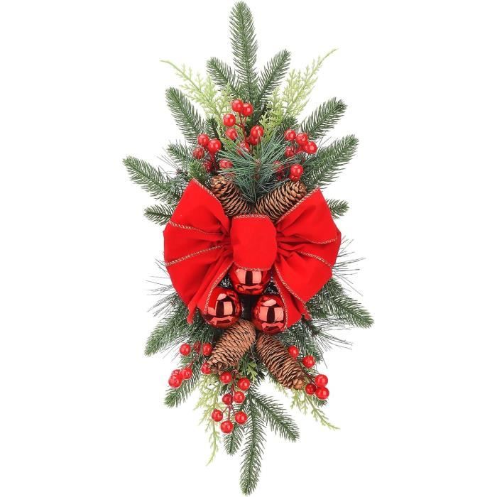 Couronne De Noël Lumineuse 24 Pouces – Rouge Et Blanc Avec 30 LED – Pour Porte D'entrée