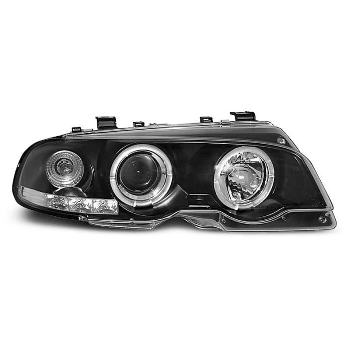 Paire de feux phares BMW serie 3 E46 coupe cab 99-03 angel eyes noir (M49)