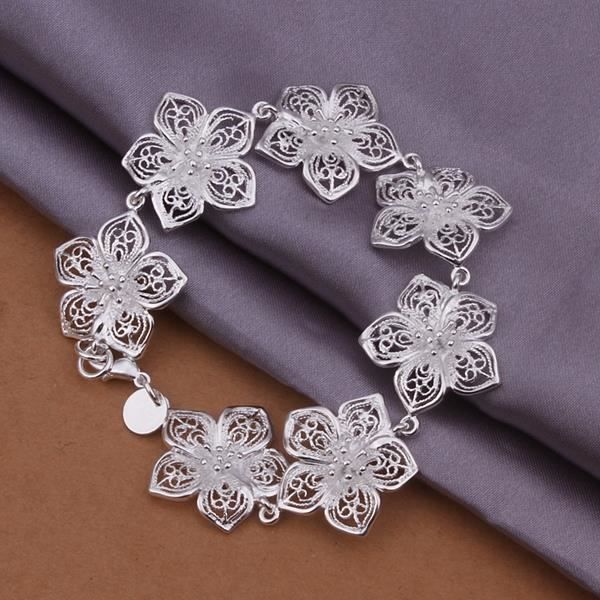 nouveau bijoux fashion argent 925 stéréoscopiques fleur bracelet chaîne pour les femmes cadeau