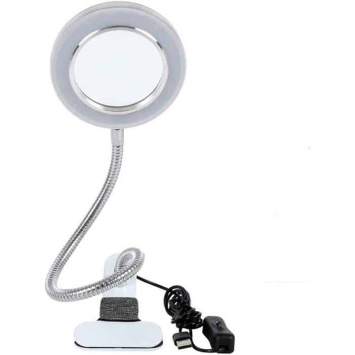 Lampe Loupe 5X Avec Lumière LED - Pince 360°, 3 Couleurs, 10 Luminosités, Pour Lecture Et Bricolage