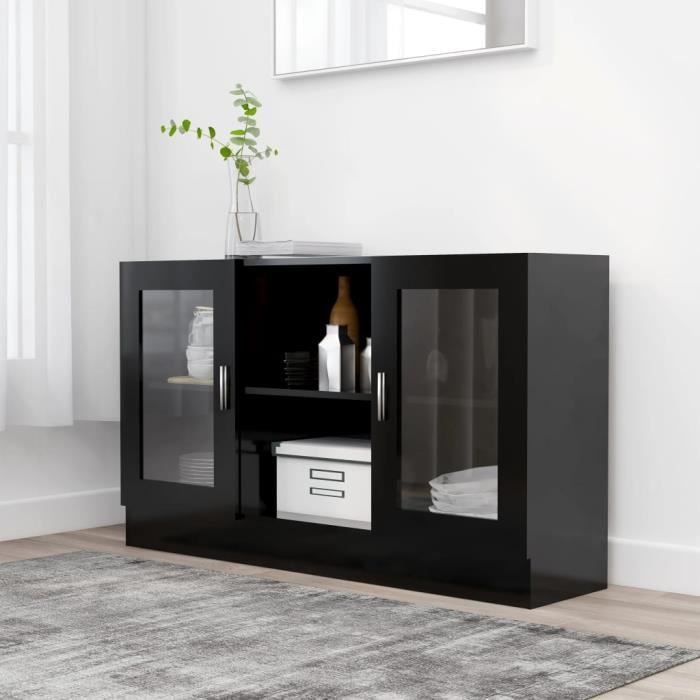 Armoire à vitrine Buffet Salon Commode bahut Armoire Chambre Noir 120x30 5x70 cm Aggloméré☆2688