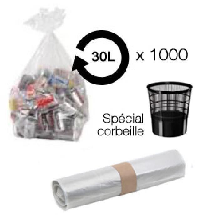 Sacs poubelle transparent 30L corbeille carton de 1000