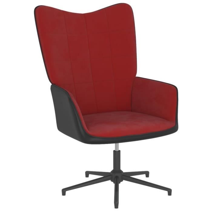 chez jili chaise de salon - neuf fauteuil de relax rouge bordeaux velours et pvc,62x68x98 cm fr3145