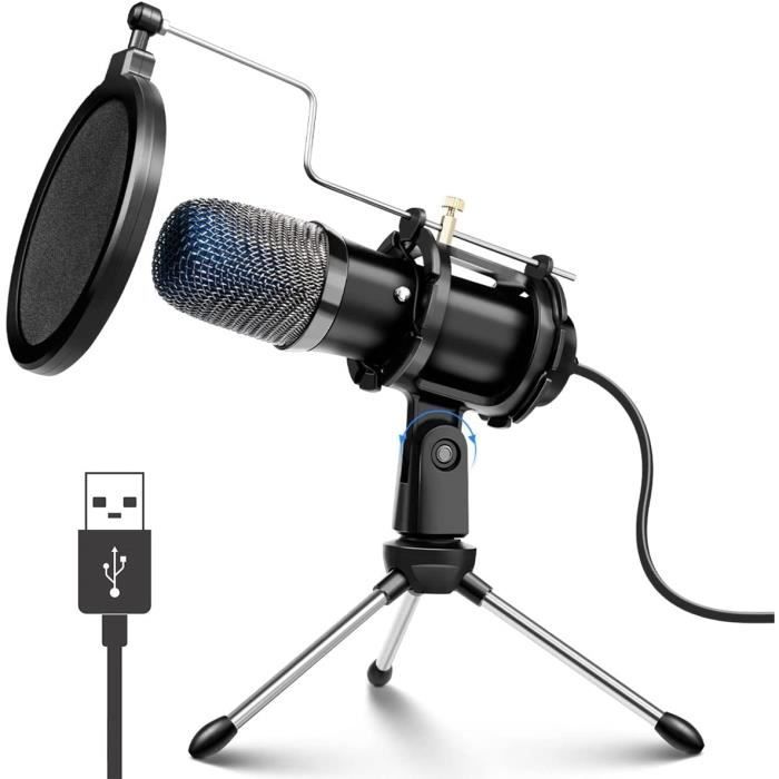 Micro Podcast Streaming USB avec trépied filtre anti-pop pour ordinateur PC