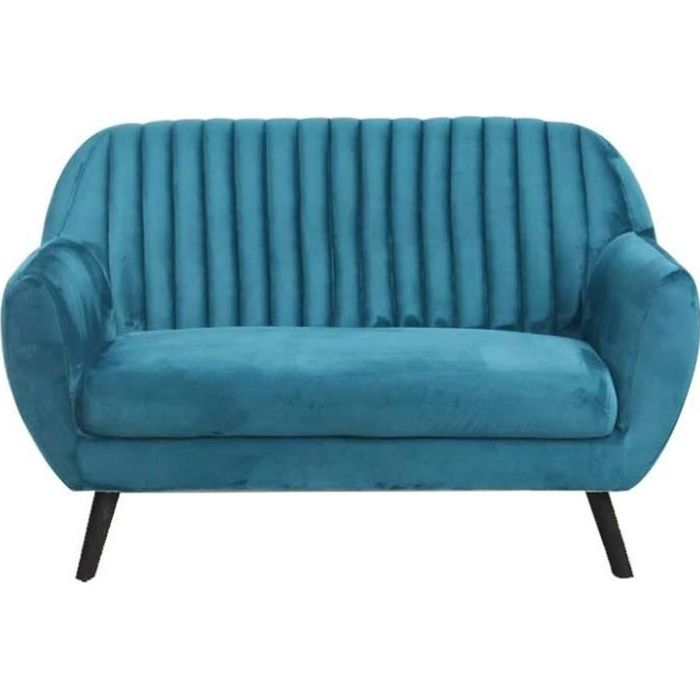 Canape 2 Places En Velours Sofia Bleu Cdiscount Maison