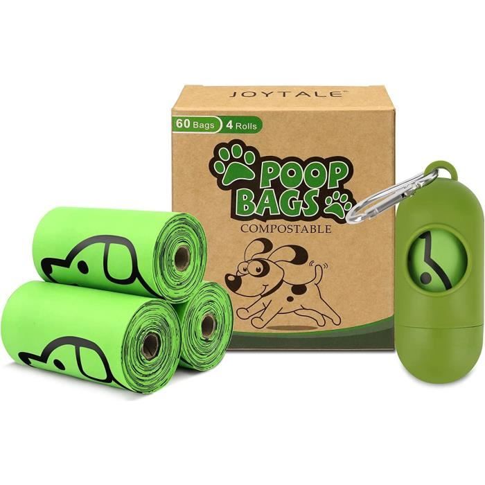 Sac a Crottes Chien Avec 1 Distributeur de Sac,100 Compostables,Biodégradables et Respectueux