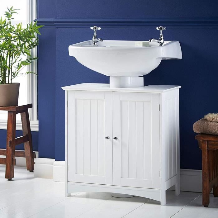 Meuble Sous Lavabo De Salle De Bain Meuble De Rangement Sous Vasque En Bois Blanc L60cm H60cm Cdiscount Maison