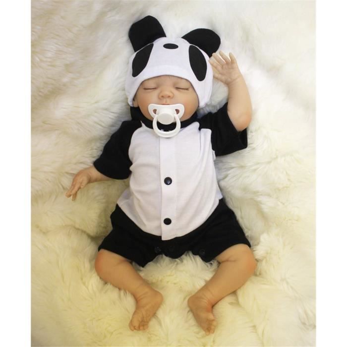 ZIYIUI 20 Pouce Dormir Bebe Reborn Garçon Silicone Doll Pas Cher Realiste Yeux fermés Poupée Reborn Babys Jouet Cadeaux 50cm Panda Outfit