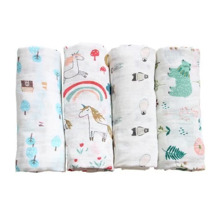 Lange Mousseline Couverture D Emmaillotage Pour Bebe 4 Piece Modeles Mignons 110x1 Cm Serviette De Bain Swaddle Securite Respirant Cdiscount Puericulture Eveil Bebe