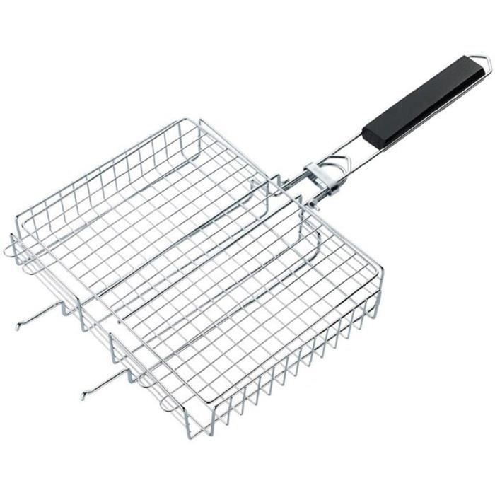 Panier à Grillades Roulant En Inox 304 - Grande Capacité, Poignée Amovible En Bois, Parfait Pour Barbecue