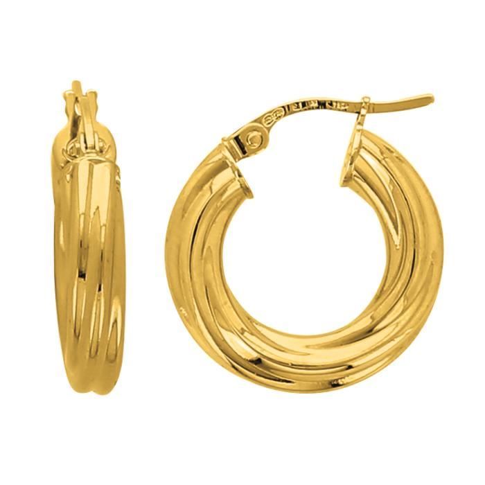 Boucles D'oreilles En Or Jaune 9 Carats - Forme Ovale Créole - Fabriquées En Italie