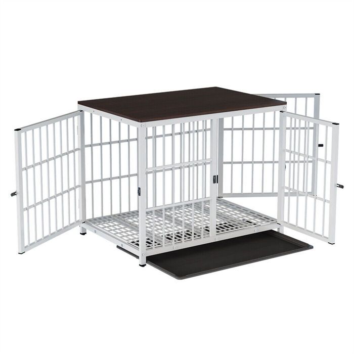 Comparer les prix de Cage Chien Intérieur Bois Caisse en Métal pour Moyen Chien Maison avec 3 Porte Petite Taille Blanc 78x56x65cm