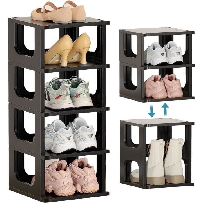 etagere chaussure, range chaussures empilable, meuble chaussure en plastique, étagère chaussures à 5 niveaux boite rangement, noir