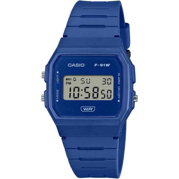 Montre - Casio - F-91WB-2A1EF - Bracelet Plastique Bleu - Résistant à leau 3 bar - Chronomètre - Alarme