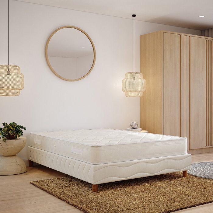 Ensemble ZEN sommier + matelas 140x190 cm hauteur 20 cm mousse Techno Foam confort mi-ferme 4 pieds stables inclus