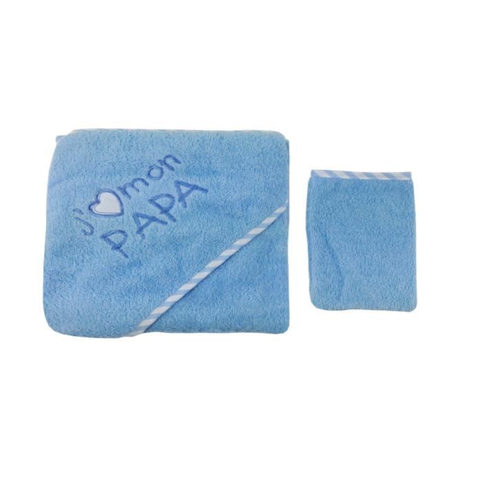 Parure de bain pour bébé bleu - J'aime mon papa
