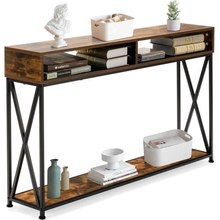 GOPLUS Table Console Style Industriel-120Px23l x79Hcm-avec 3 Étagère Ouverte-Cadre en Fer-Table dAppoint-pour Couloir/Salon-Café