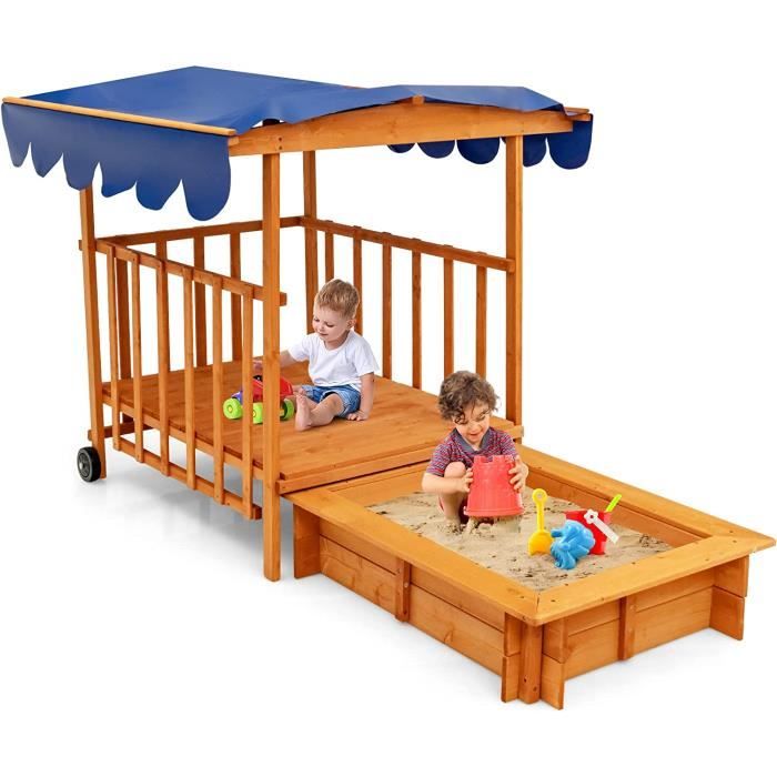 Bac à sable en bois percé pour enfants avec bancs 118x118x22cm SOULET Bac à sable en bois percé pour enfants avec bancs 118x118x22cm SOULET