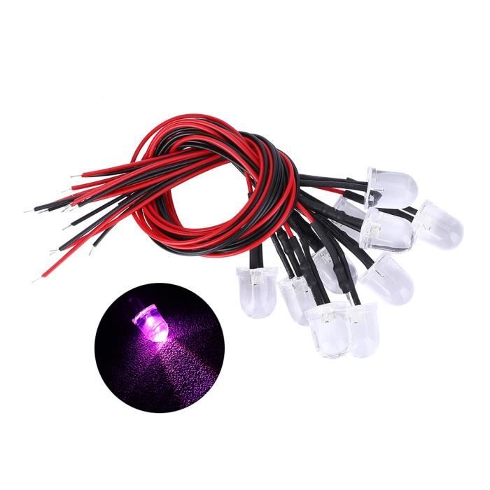 LEDs Pré-câblées 12V - 5mm Bleu Glacier - Fil 20cm - Pour Décorations, Auto, Bricolage - Lot De 10 - 5