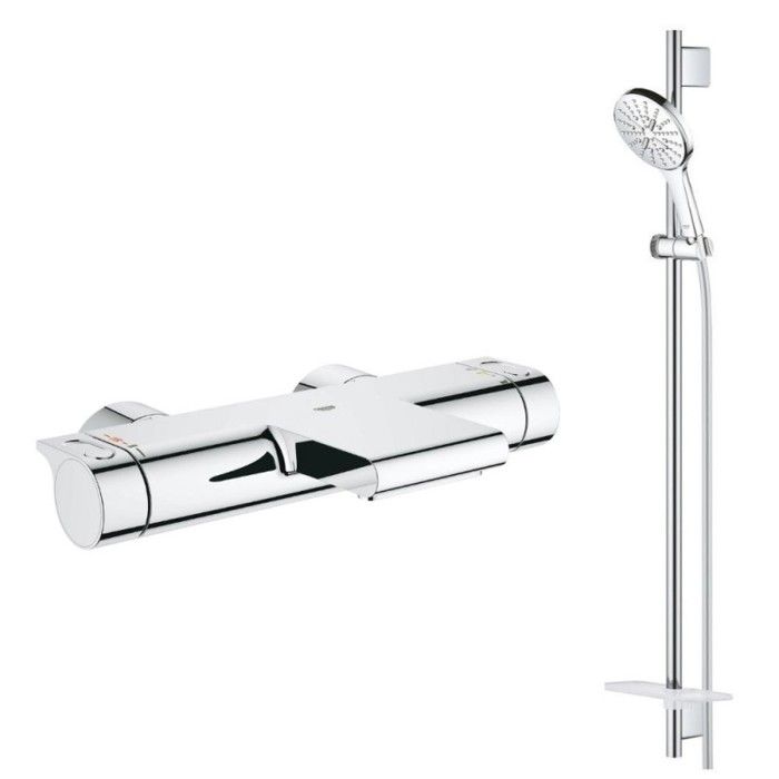 Grohe Robinet bain thermostatique Grohtherm + Ensemble de douche Rainshower