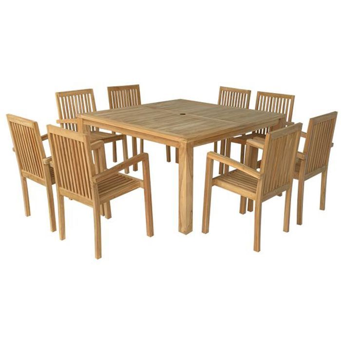 Salon De Jardin En Teck Java Table Carree 8 Places Naturel