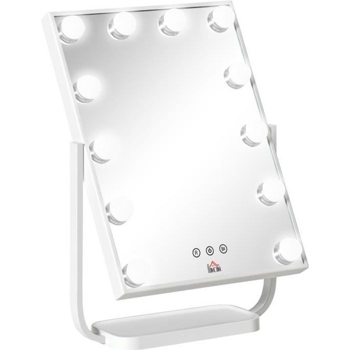 Miroir Maquillage Hollywood Lumineux LED Tactile - HOMCOM - 3 Modes  éclairage - Blanc - Cdiscount Maison