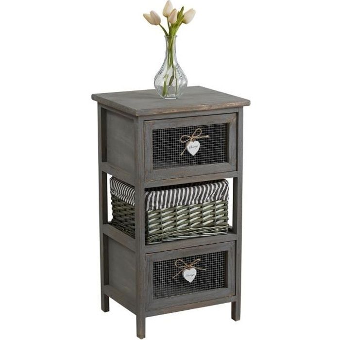 Commode Maurice Rangement 2 Tiroirs Et 1 Panier Etagere En Bois De