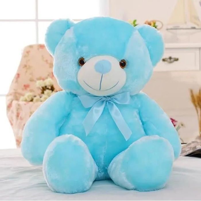 Poup e Ours En Peluche LED Animaux Lumineux Peluche Bleu 30cm