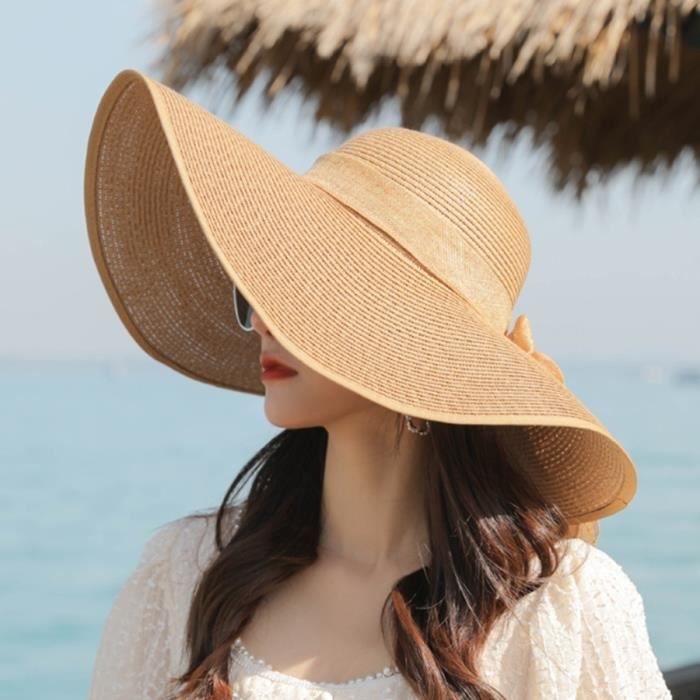 Chapeau De Soleil Femme à Large Bord - UPF 50+ Anti-UV - Taille Unique Réglable - Pliable Pour Plage, Jardinage