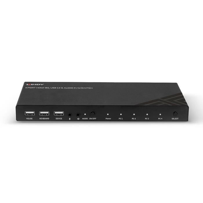 Switch KVM HDMI 4K60, USB 2.0 & Audio, 4 ports Noir