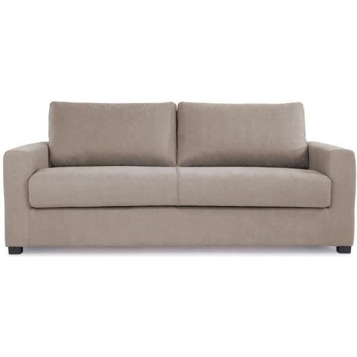 HEXAGONE Canapé droit convertible 3 places MAXIME - Made in France - Tissu Beige - Couchage express 