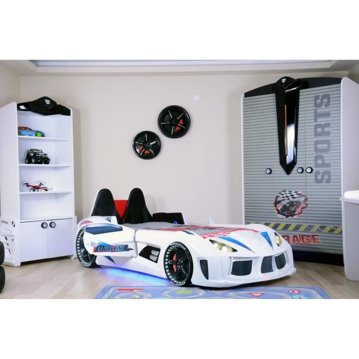 lit voiture de course interactif mnv3 blanc panneau bois abs multicolore