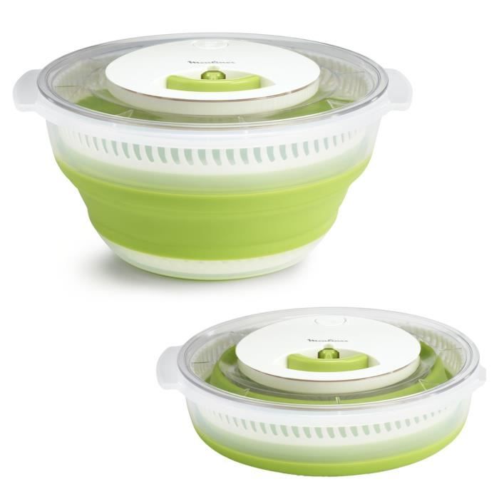 moulinex k2530104 essoreuse à salade rétractable 4 l, base antidérapante, système de tirage par cordon, bouton d’arrêt, vert/blanc