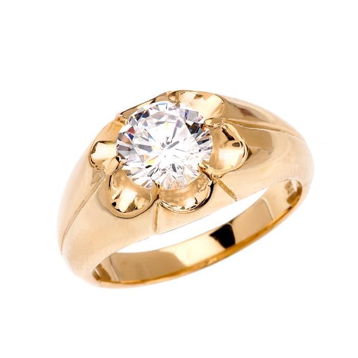 Bague Homme 10 Ct Or Jaune 4 Ct Oxyde De Zirconium Audacieux