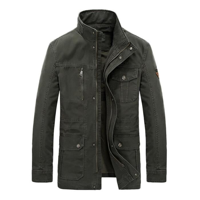 Blouson Homme Pur Coton Mi Saison Casual Veste Col Montant Vetement Grand Taille Vert Vert Cdiscount Pret a Porter