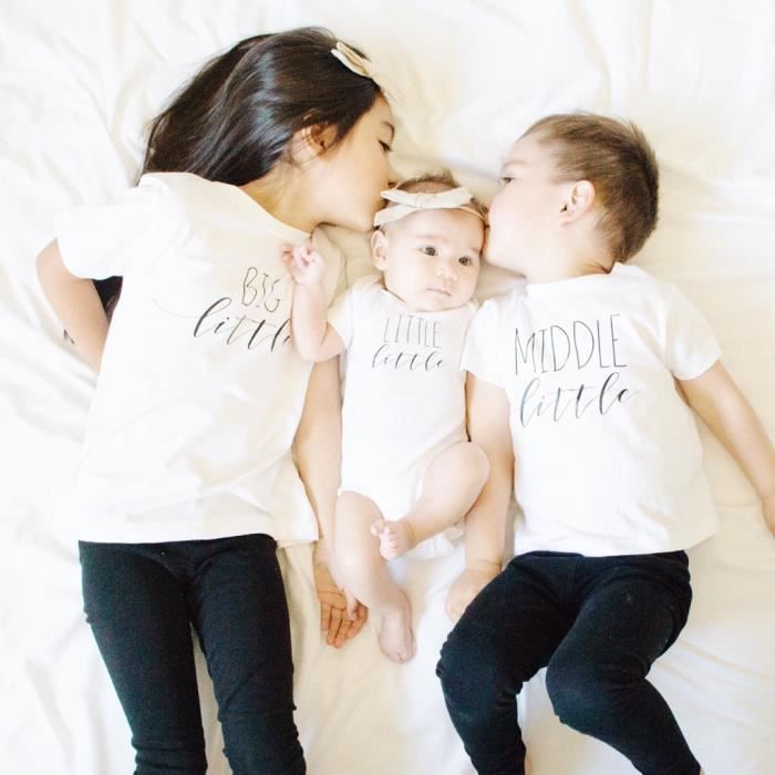 Tout Petit Enfants Bebe Fille Garcon Grand Petit Frere Ensemble Assorti T Shirts Hauts T Shirt Blanc Blanc Cdiscount Pret A Porter