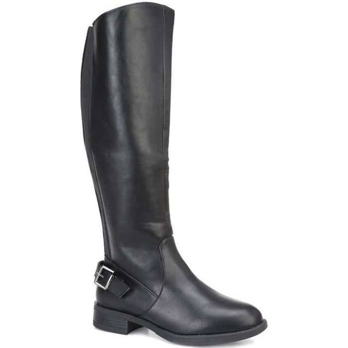 bottes cavalières noires - la modeuse - simili cuir - talon épais carré - tour de mollet 37,5 cm