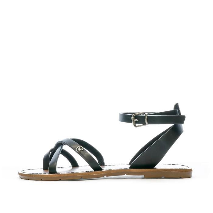Sandales plates Chattawak Perla Noir Femme Boucle de serrage