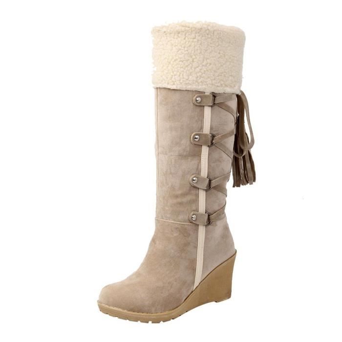Bottes hautes pour femmes LUKCOLOR Gris Talon compense Avec glands Ideales pour la neige Gris Cdiscount Chaussures