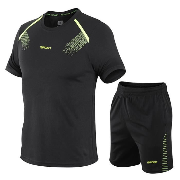 Survetement de Sport Homme Ete Manches Courtes Jogging Homme Running Textile Technique Noir Vert Noir vert Cdiscount Pret a Porter