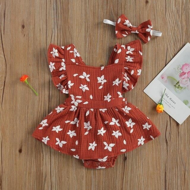 Barboteuse été Pour Bébé Fille - En Coton Doux Avec Imprimé Cœur Et Nœud - Bandeau Inclus - Tailles 0-3 à 6-9 Mois - 1