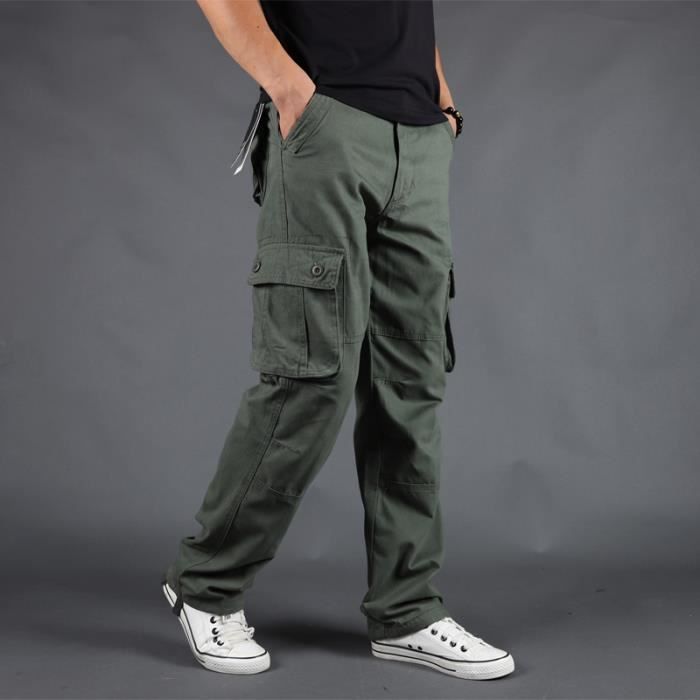 Pantalon Homme,Pantalon de Travail Homme en Coton Poches Multiples