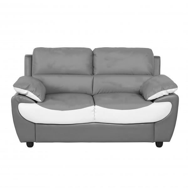 Canapé 2 Places Pu Grisblanc Et Microfibre Grise Achat