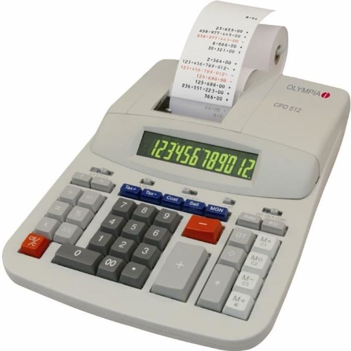 Calculatrice de bureau - OLYMPIA - CPD512 - Écran LCD 12 chiffres - Impression bicolore - Conversion devises