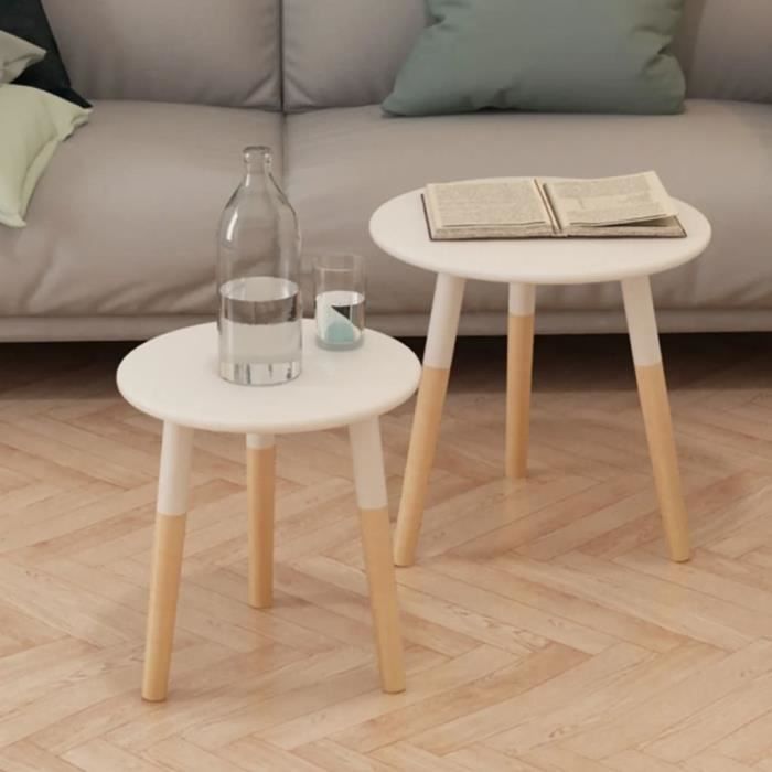 Lot De 2 Tables De Chevet Yaheetech - Blanc - Bois MDF - Avec 1 Tiroir - Contemporain