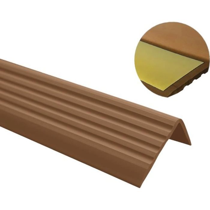 80cm profilé d'escalier nez de marche adhésif antidérapant PVC marron ND, 40 x 25 mm