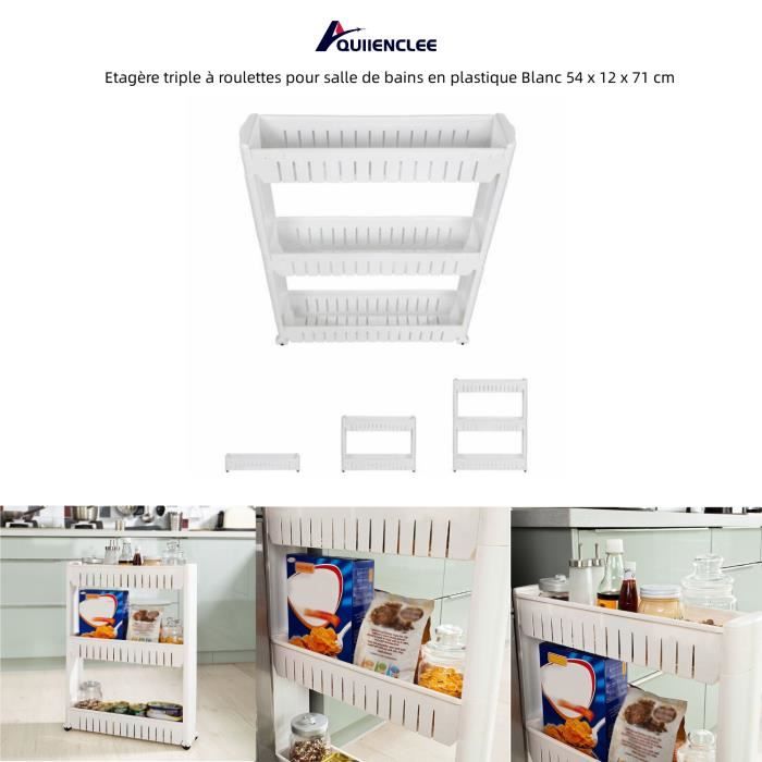 Desserte de cuisine triple à roulettes en plastique Blanc 54 x 12 x 71 cm - QUIIENCLEE